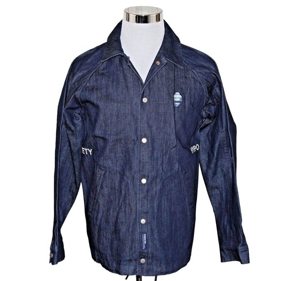 Streetwear Denim Blue Jean Large Hip Hop Embroidered Buddha Jacket Urban FMACM - Picture 2 of 11